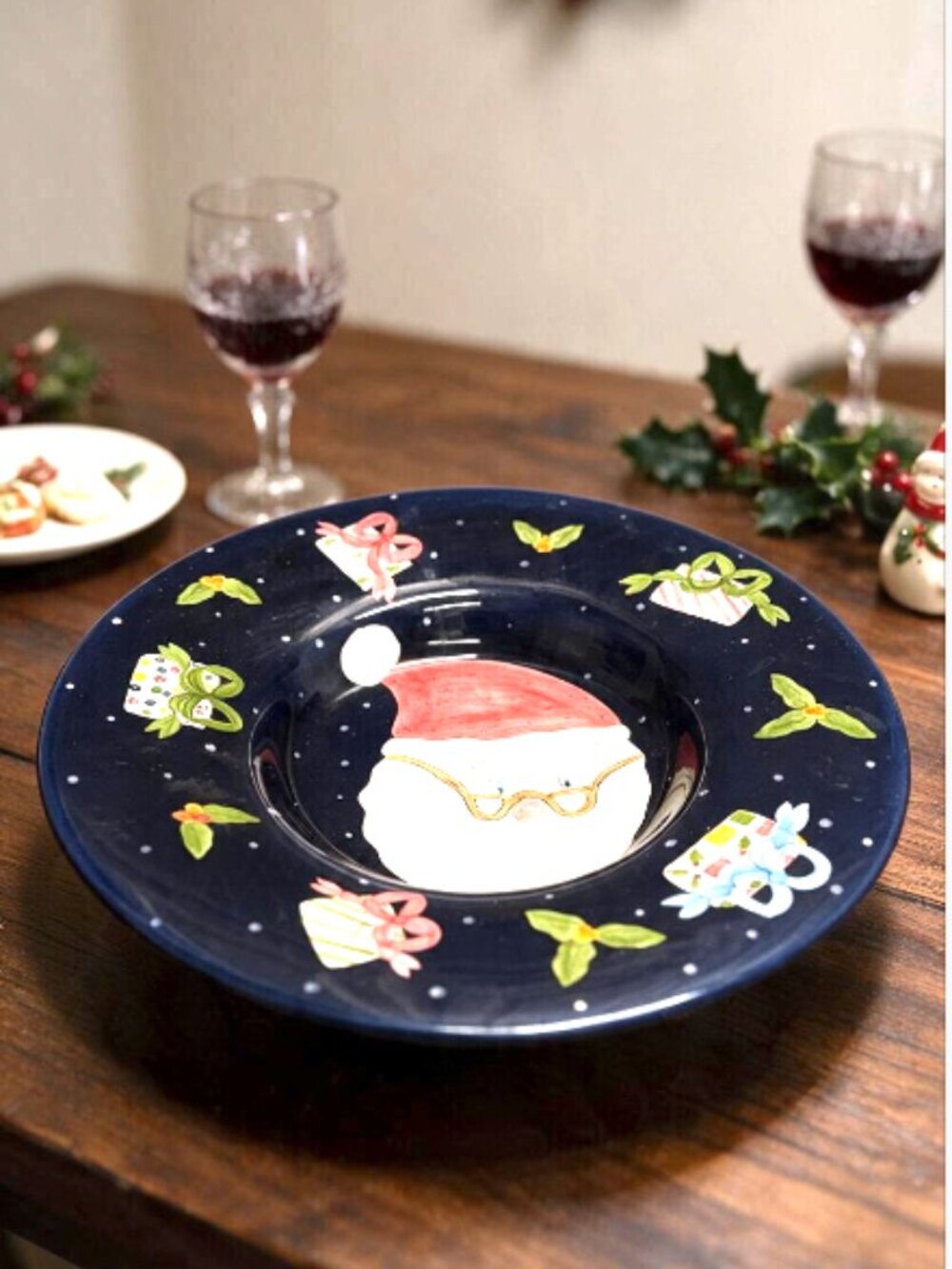 LAURIE GATES -- Santa Serving Bowl, "Christmas Twilight," The Cellar, 14 inch